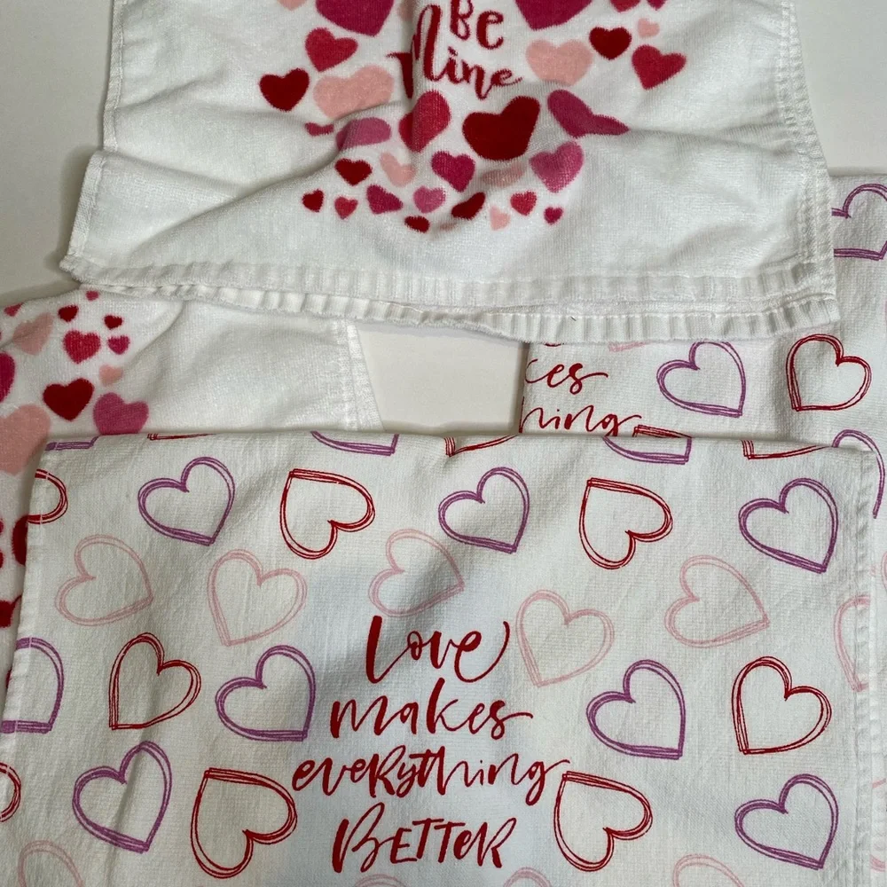 Valentine's 'Be Mine' Heart Tea Towels - Red, Pink, Purple